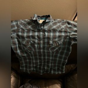 Women’s medium Panhandle button down rodeo shirt navy blue w sparkles